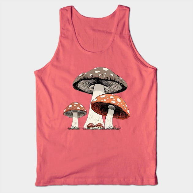 Flat Graphic of Gray and Red Mushrooms Tank Top by CursedContent